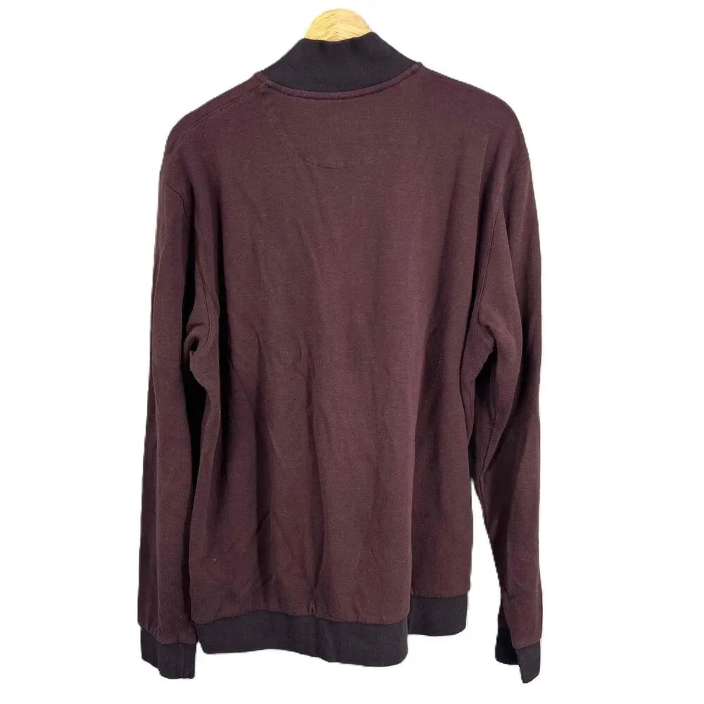 Ted Baker Sweater Mens Burgundy Quarter Zip‎ Chest Pocket Pullover 7 / 3XL
